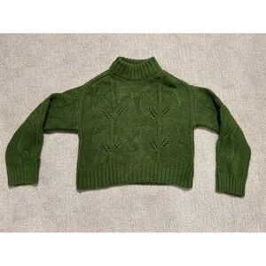New Urban Outfitters Green Cable Knit Leaf Pattern Turtleneck Sweater Women